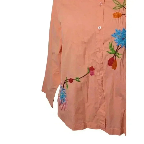 New Direction Sport Womens Peach Colored Button Up Embroidered Shirt Size L - Picture 4 of 7